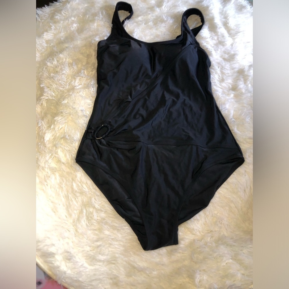 Classic Black One Piece Swimsuit with Scoop Neckline size 10